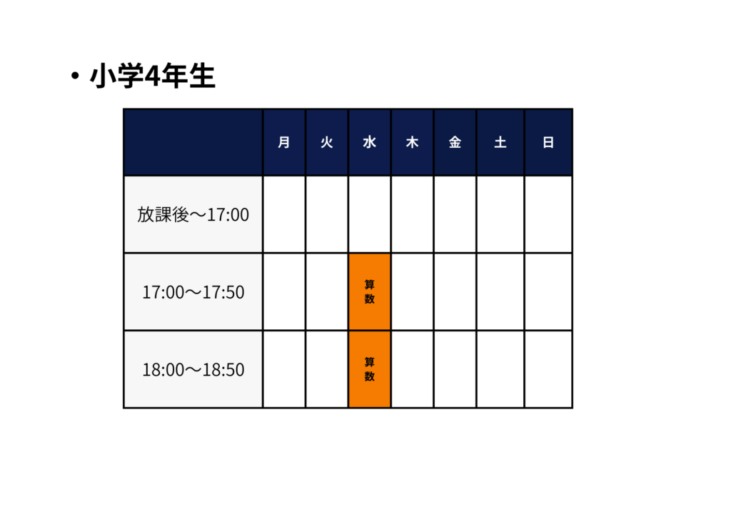 寺村進学塾東花園校小学校4年生の時間割